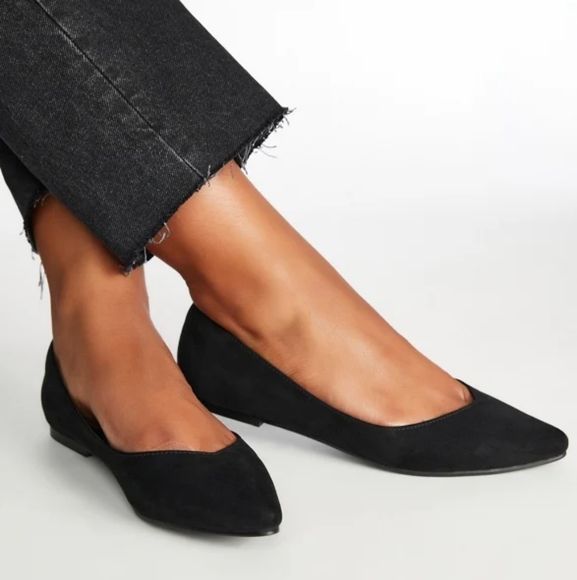 JustFab NEW! Amanda Black, Faux Suede, Slip On Pointy Toe Flats. Women's Size 6M - Picture 1 of 13